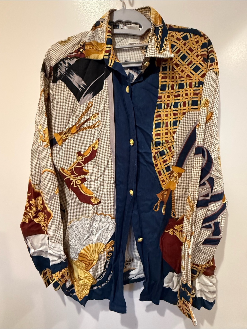 Vintage Italian Multicolor Patterned Button-Up Shirt